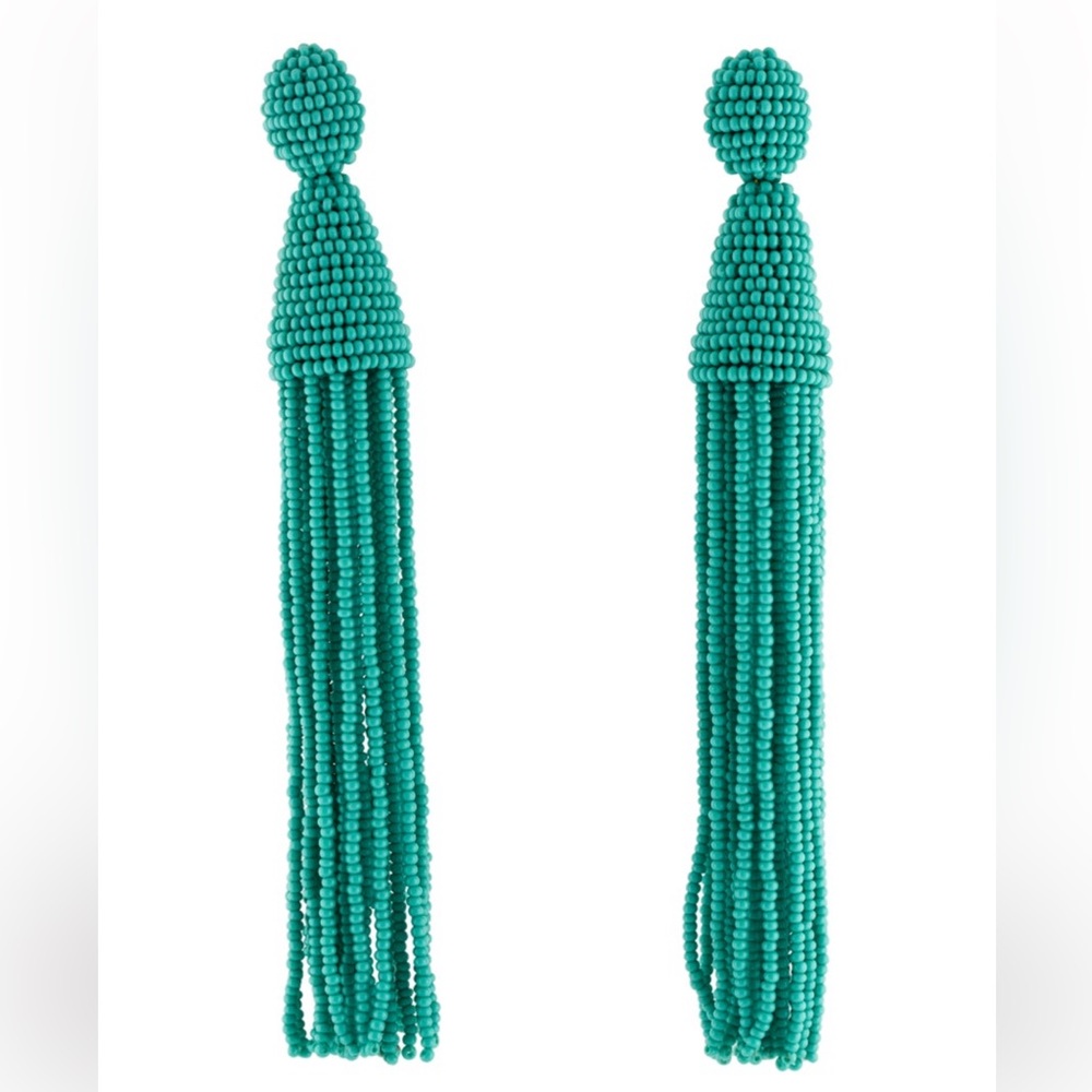 Oscar de la Renta Aquamarine Classic Long Tassel Clip-On Earrings